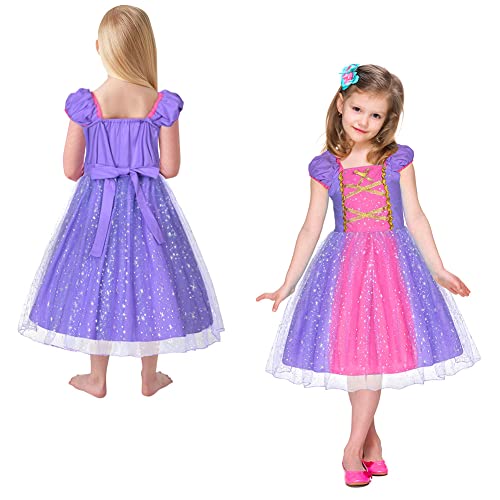 ACWOO Rapunzel Princess Dress, Princess Rapunzel Party Dress Costume with Wand and Crown, Princess Dress Cosplay Costume for Kids Girls, Party Fancy Dress Up for Halloween, Christmas, Birthday Party