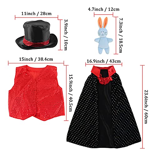 deAO Role Play Magician Costume with Magic Hat and Wand Magician Outfit Kids Halloween Costume Prefect Magician Dress Up For Kids For Birthday Christmas Party Gift for Children