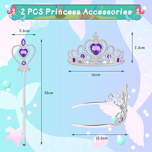 ACWOO Little Girls Mermaid Costume, Princess Mermaid Costumes Set with Accessories, Mermaid Fancy Dress Up Princess Ariel Mermaid Glitter Girls Costume for Halloween Cosplay Carnival Birthday (120cm)