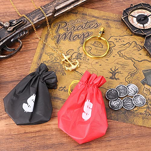 AOMIG Pirate Costume Accessories Set, 8 Pieces Deckhand Pirate Accessories Kit, Include Pirate Head Scarf, Pirate Eye Patches, Gold Earring Necklace, Captain Pirate Dress Up for Kids Halloween Cosplay