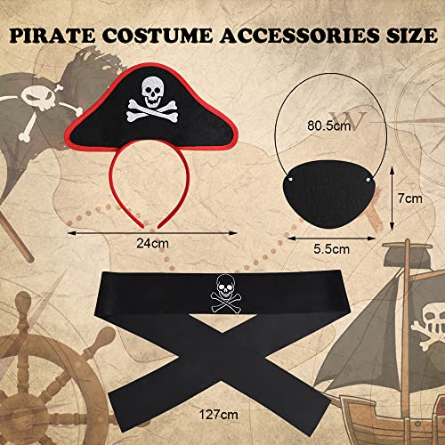 Aomig Kids Pirate Costume, 4 Pieces Deckhand Pirate Fancy Dress Costume with Pirate Accessories, Buccaneer Princess Dress for Girls, Captain Pirate Dress Up for Halloween Cosplay (L)