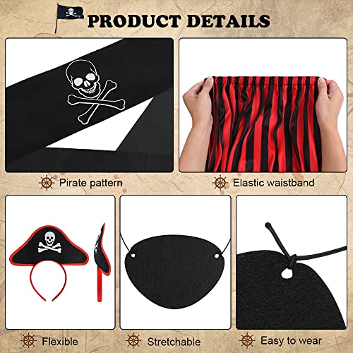 Aomig Kids Pirate Costume, 4 Pieces Deckhand Pirate Fancy Dress Costume with Pirate Accessories, Buccaneer Princess Dress for Girls, Captain Pirate Dress Up for Halloween Cosplay (L)