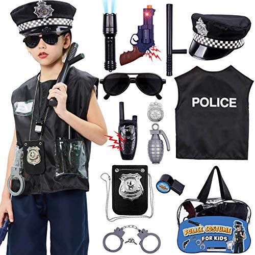 Tacobear Police Costume Kids with Police Pretend Play Accessories Police Equipment Police Vest Cap Badge Sunglasses Handcuff Police Toys Role Play Costume Accessories Kids Boys