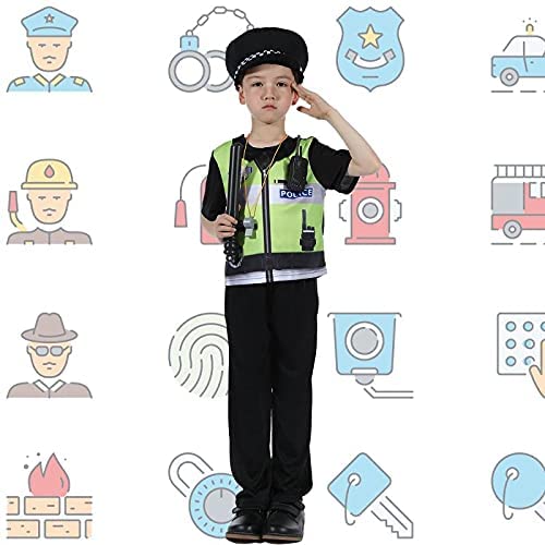 Sincere Party Kids Police Officer Costume Childs Policeman Outfit Cop Fancy Dress Up Cosutme for Boys and Girls 3-4years