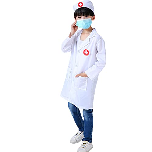 ZJstyle 4 Pcs Kids Doctors Costume Unisex Doctor Fancy Dress Set with Doctor Outfit, Stethoscope, Doctor Roleplay Costume Kids Pretend Role Play Dress Up Sets for 3-6 Years Boys and Girls (White)