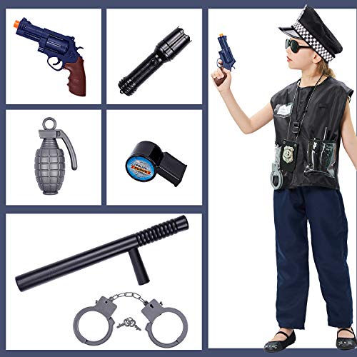 Tacobear Police Costume Kids with Police Pretend Play Accessories Police Equipment Police Vest Cap Badge Sunglasses Handcuff Police Toys Role Play Costume Accessories Kids Boys