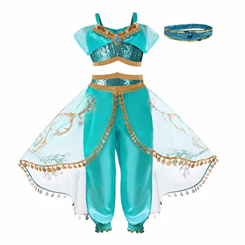 Kids Princess Costumes Fancy Sequined Dress Up for Girls - Two Pieces Cosplay Outfit Set Carnival Birthday Party Christmas Gift 3-10 Years (7-8 Years)