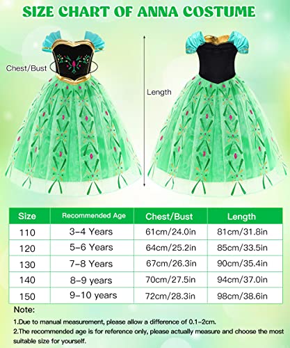 TOLOYE Kids Princess Costumes, Elas Anna Dress Up for Girls Dress Up for Girls with Crown Fairy Wand Necklace Elsa Dress Up Accessories Sets for Birthday Party Bridesmaid Cosplay Pageant (120)