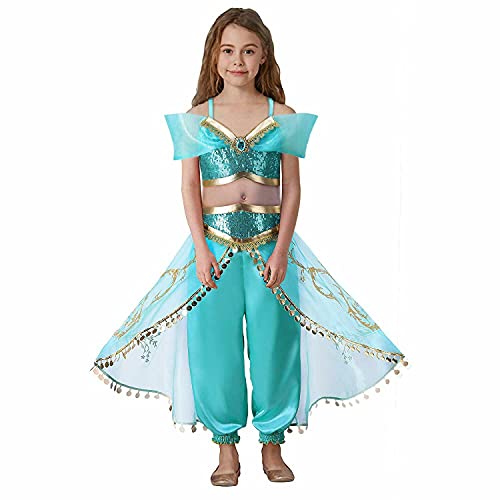 Kids Princess Costumes Fancy Sequined Dress Up for Girls - Two Pieces Cosplay Outfit Set Carnival Birthday Party Christmas Gift 3-10 Years (7-8 Years)