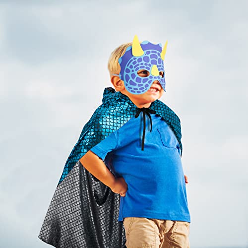 DKINY Dinosaur Cape Kids Costume Halloween Dragon Costume Fancy Dress Up Cloak with Mask for Boys Girls Role Play World Book Day Costumes Theme Party Masquerade (Blue)