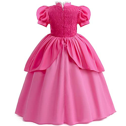 Tangsenyu Super Bros Princess Peach Costume Kids Girls Deluxe Lace Dress Up Outfit with Accessories