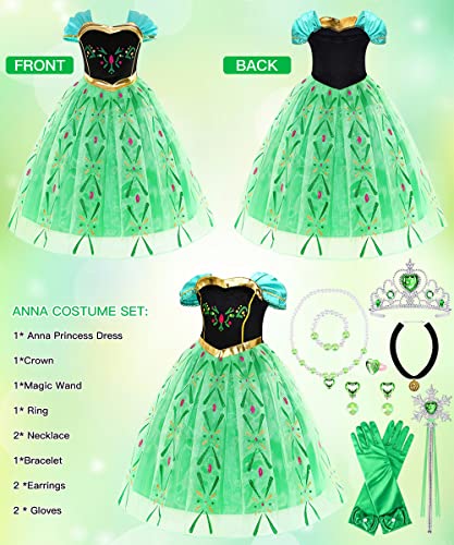 TOLOYE Kids Princess Costumes, Elas Anna Dress Up for Girls Dress Up for Girls with Crown Fairy Wand Necklace Elsa Dress Up Accessories Sets for Birthday Party Bridesmaid Cosplay Pageant (120)