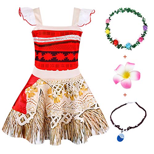 AmzBarley Girls Moana Costume Princess Dress up for Girls Kids Sleeveless Dresses Birthday Party Fancy Dress Child Outfit Halloween Cosplay Clothes 3-4 Years 120
