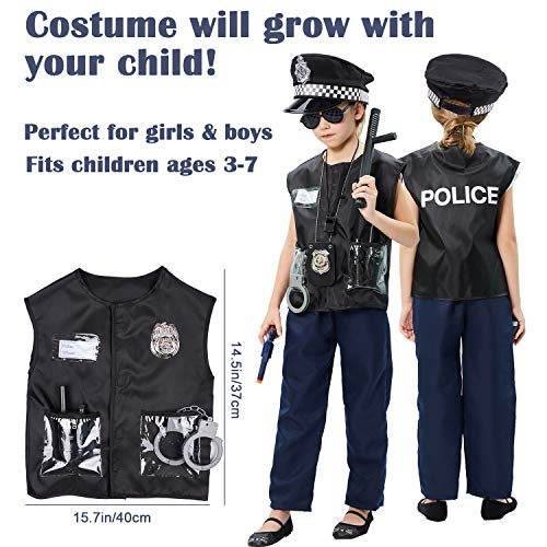 Tacobear Police Costume Kids with Police Pretend Play Accessories Police Equipment Police Vest Cap Badge Sunglasses Handcuff Police Toys Role Play Costume Accessories Kids Boys