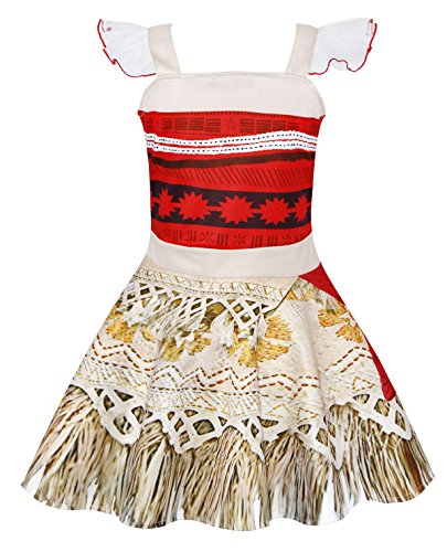 AmzBarley Girls Moana Costume Princess Dress up for Girls Kids Sleeveless Dresses Birthday Party Fancy Dress Child Outfit Halloween Cosplay Clothes 3-4 Years 120