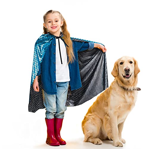 DKINY Dinosaur Cape Kids Costume Halloween Dragon Costume Fancy Dress Up Cloak with Mask for Boys Girls Role Play World Book Day Costumes Theme Party Masquerade (Blue)