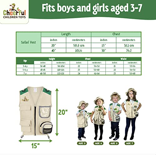 Cheerful Children Toys Kids Explorer Costume Kit including Safari Vest and hat plus Dinosaur and Bug Educational Handbooks. For Dress up, Outdoor Adventures and Role play. Suitable for 3-7 year olds.…
