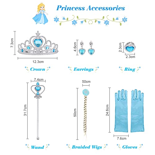 URAQT Elsa Dress, Elsa Costume with Princess Crown Magic Wand Accessories, Elsa Princess Costume Princess Dress Up for Girls, Fancy Dress for Halloween, Cosplay, Wedding Party (3-4 Years)