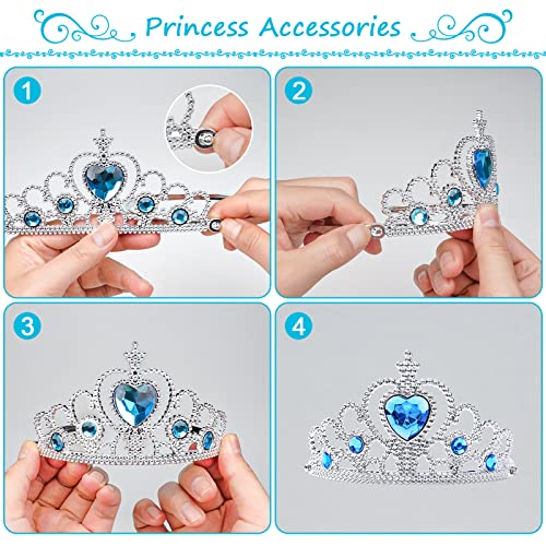 Aomig Princess Dress Up Accessories Set, 10 Piece Elsa Costume Jewellery Toys with Princess Crown Tiara and Magic Wand, Elsa Princess Dress Up for Girls Birthday Party Halloween Cosplay