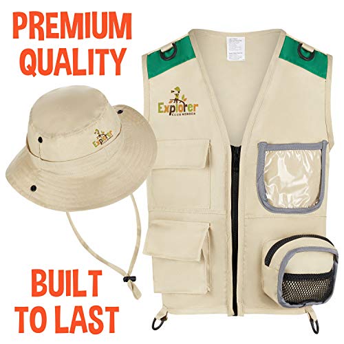 Cheerful Children Toys Kids Explorer Costume Kit including Safari Vest and hat plus Dinosaur and Bug Educational Handbooks. For Dress up, Outdoor Adventures and Role play. Suitable for 3-7 year olds.…