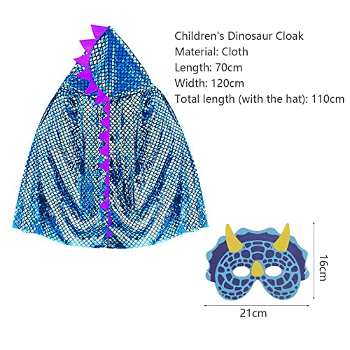 DKINY Dinosaur Cape Kids Costume Halloween Dragon Costume Fancy Dress Up Cloak with Mask for Boys Girls Role Play World Book Day Costumes Theme Party Masquerade (Blue)