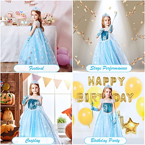 URAQT Elsa Dress, Elsa Costume with Princess Crown Magic Wand Accessories, Elsa Princess Costume Princess Dress Up for Girls, Fancy Dress for Halloween, Cosplay, Wedding Party (3-4 Years)