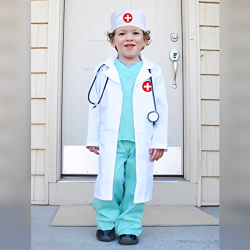 NITAIUN 4 Pcs Doctor Set, 2 x Coat, 2 x Cap Role Play Fancy Dress Costume Playsets Educational Toys Game for Boys Girls (White)