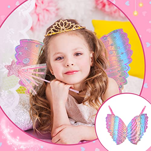 Fuyamp 2 Pcs Fairy Costume Princess Fairy Dress up, Kids Girls Fairy and Wand Fancy Dress Set, Butterfly Fairy Fairy Wand Adult Fairy, Fairy Wand for Halloween Dress up Party Favors Supplies