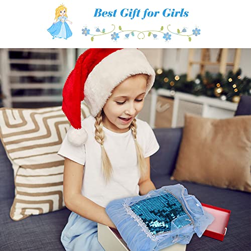 URAQT Elsa Dress, Elsa Costume with Princess Crown Magic Wand Accessories, Elsa Princess Costume Princess Dress Up for Girls, Fancy Dress for Halloween, Cosplay, Wedding Party (3-4 Years)