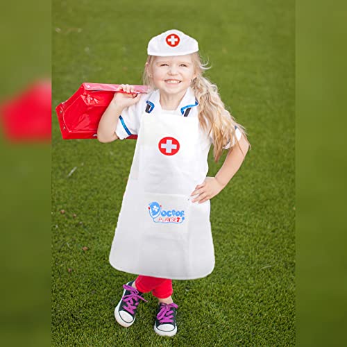 NITAIUN 4 Pcs Doctor Set, 2 x Coat, 2 x Cap Role Play Fancy Dress Costume Playsets Educational Toys Game for Boys Girls (White)