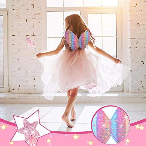Fuyamp 2 Pcs Fairy Costume Princess Fairy Dress up, Kids Girls Fairy and Wand Fancy Dress Set, Butterfly Fairy Fairy Wand Adult Fairy, Fairy Wand for Halloween Dress up Party Favors Supplies