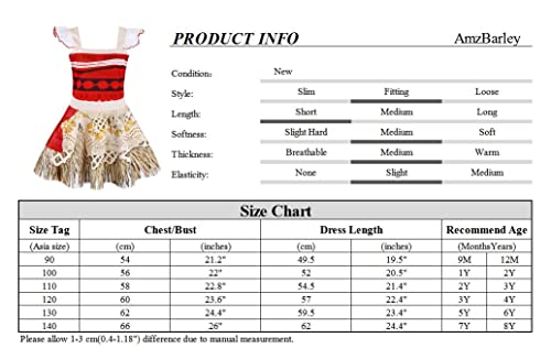 AmzBarley Girls Moana Costume Princess Dress up for Girls Kids Sleeveless Dresses Birthday Party Fancy Dress Child Outfit Halloween Cosplay Clothes 3-4 Years 120