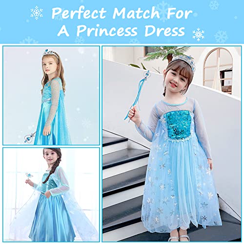 Aomig Princess Dress Up Accessories Set, 10 Piece Elsa Costume Jewellery Toys with Princess Crown Tiara and Magic Wand, Elsa Princess Dress Up for Girls Birthday Party Halloween Cosplay