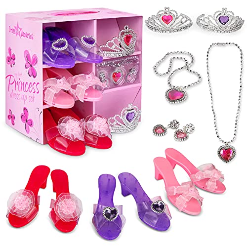 Dress Up America My Princess Dress Up Set for Kids - Set includes Crown for Girls, 3 Beautiful Shoe Pairs, Earrings, and Necklace - Glamorous Accessories - Little Girl and Toddler Role-Play Gift Set