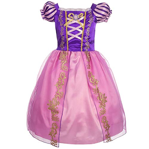 Discoball Rapunzel Costumes Princess Cosplay Dresses for Kids Girls Fancy Dress Up for Halloween Birthday Party Outfit