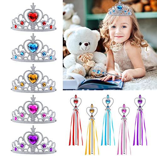 Aomig Princess Dress Up Accessories Set, 10 Piece Elsa Costume Jewellery Toys with Princess Crown Tiara and Magic Wand, Elsa Princess Dress Up for Girls Birthday Party Halloween Cosplay