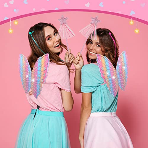Fuyamp 2 Pcs Fairy Costume Princess Fairy Dress up, Kids Girls Fairy and Wand Fancy Dress Set, Butterfly Fairy Fairy Wand Adult Fairy, Fairy Wand for Halloween Dress up Party Favors Supplies