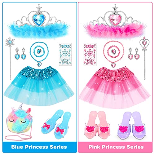 Jojoin Princess Dress Up Shoes, Pretend Princess Toys with 3 Pairs Play Shoes, 1 Unicorn Purse & 2 Skirts Jewelry Accessories Sets Role Play Gift for Girls, Birthday Christmas Toys for Age 3 4 5 6