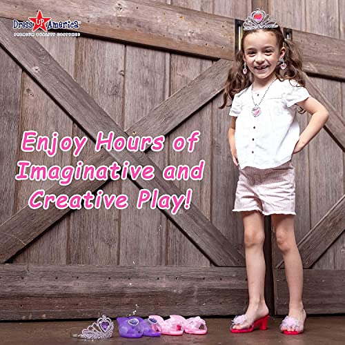 Dress Up America My Princess Dress Up Set for Kids - Set includes Crown for Girls, 3 Beautiful Shoe Pairs, Earrings, and Necklace - Glamorous Accessories - Little Girl and Toddler Role-Play Gift Set