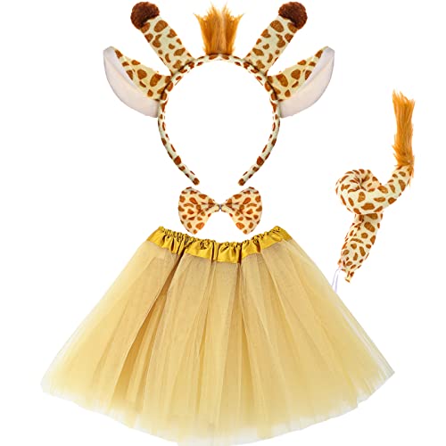 Bofeiya Giraffe Costume Set Costume Tutu Skirt Set Giraffe Headband Tail Ears Bow Tie Tail Tutu Skirt for Kids Halloween Christmas Fancy Dress Up Costume Accessories Birthday Party Dress Up