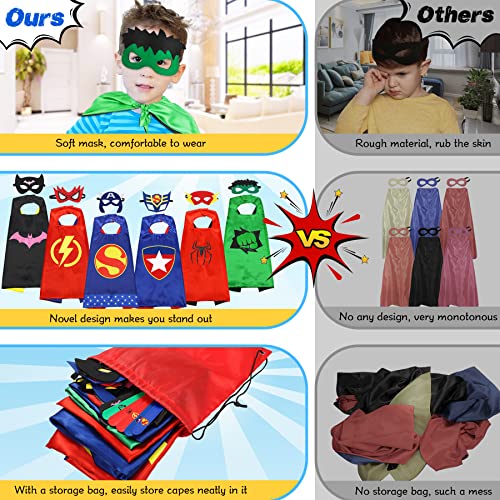 Jojoin 6 PCS Superhero Capes for Kids, 6 Superheroes Wristbands Slap Bands, 6 Hero Masks and 1 Storage Bag, Role Play Costume Dress up Toys Gift Kids for Halloween Birthday Party Christmas