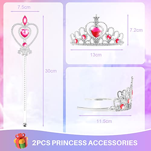 TOYESS 6Pcs Princess Costumes Dress Up for Girls, Princess Cape Set with Crown, Wand, Necklace, Ring and Earrings, Fancy Dress for Girls Birthday, Party, Halloween, Christmas Cosplay, Rainbow