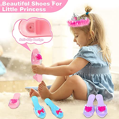 Jojoin Princess Dress Up Shoes, Pretend Princess Toys with 3 Pairs Play Shoes, 1 Unicorn Purse & 2 Skirts Jewelry Accessories Sets Role Play Gift for Girls, Birthday Christmas Toys for Age 3 4 5 6