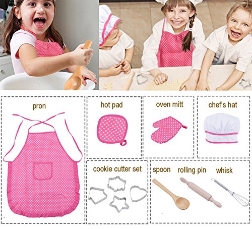 niCWhite Kids Chef Play Set, Kids Cooking Playset,Chef Dress Up Outfit Set with Kids Apron,Chef Hat and Other Accessories,11pcs Children Pretend Role-play Cooking Toy for Age 3+