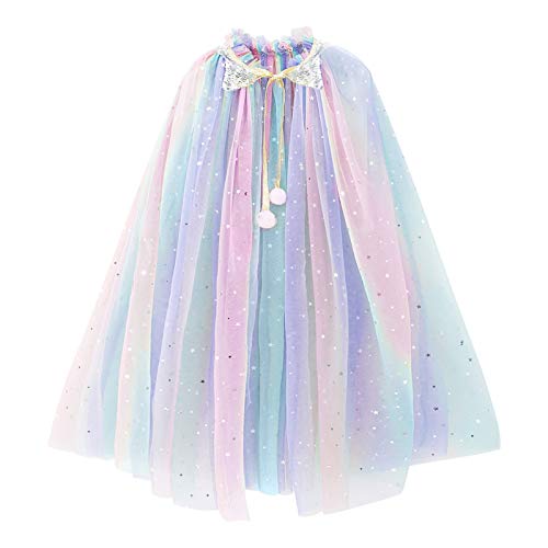PHOGARY Princess Cape Colorful Princess Cloak, Princess Fancy Dress Halloween Costume Sparkling Sequins Tulle Carnival Birthday Party Cosplay Princess Dress Up for Girls（75cm）