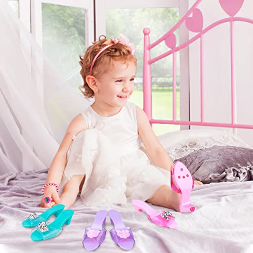 Princess Dress Up Shoes - Princess Toys with Play Shoes & Pretend Jewelry Accessories for Little Girls Aged 3,4,5,6 Birthday Christmas Gift