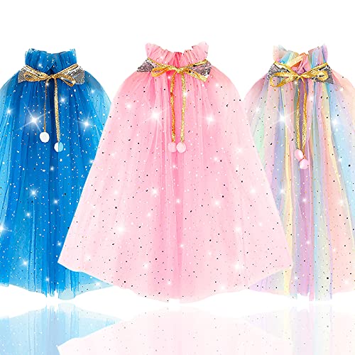 TOYESS 6Pcs Princess Costumes Dress Up for Girls, Princess Cape Set with Crown, Wand, Necklace, Ring and Earrings, Fancy Dress for Girls Birthday, Party, Halloween, Christmas Cosplay, Rainbow
