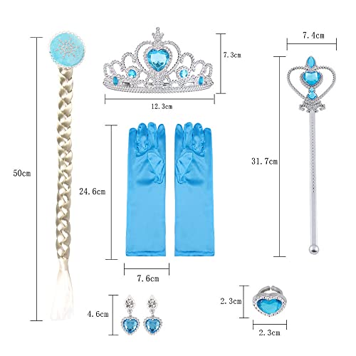 URAQT Elsa Dress, Elsa Princess Costume with Princess Crown Magic Wand Accessories, Princess Dress Up for Girls, Deluxe Shining Cloak Fancy Dress for Party, Cosplay, Bridesmaid (4-5 Years)
