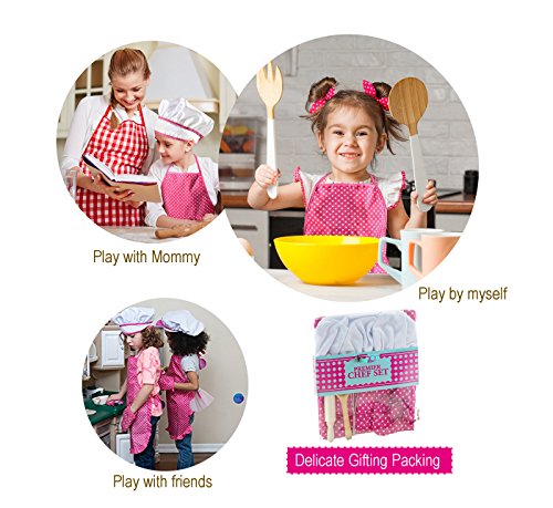 niCWhite Kids Chef Play Set, Kids Cooking Playset,Chef Dress Up Outfit Set with Kids Apron,Chef Hat and Other Accessories,11pcs Children Pretend Role-play Cooking Toy for Age 3+