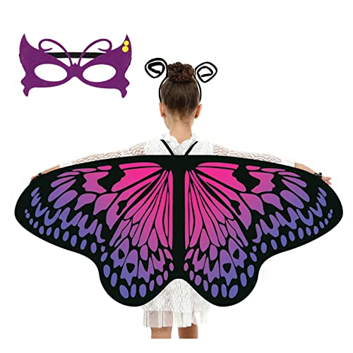 RosewineC 6pcs Kids Butterfly Wings, Fairy Butterfly Wings for Kids, Butterfly Cape Wings Butterfly Shawl Pixie Poncho Costume for Girls Halloween Birthday Party Dress up